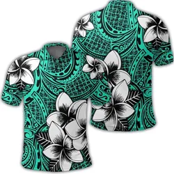 Hawaiian Plumeria Tribe Turquoise Polynesian Polo Shirt