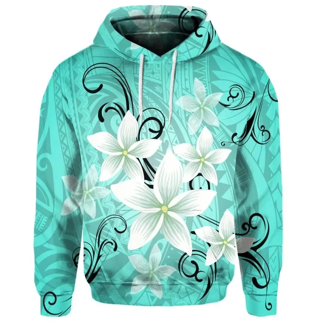 Alohawaii Hoodie - (Personalised) Hawaiian Plumeria Polynesian Hoodie - Turquoise - AH - J4R