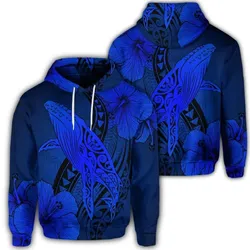 Alohawaii Hoodie - Hawaiian Map Whale Swim Hibiscus Polynesian Hoodie - Blue - AH - J6R