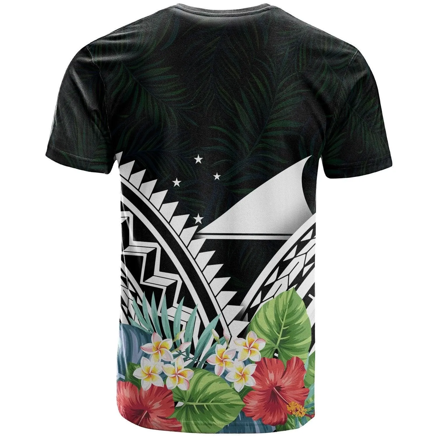 Tokelau Polynesian T-Shirts - Tokelau Coat of Arms & Polynesian Tropical Flowers White