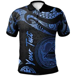 American Samoa Polynesian Custom Personalised Polo Shirt - Poly Tattoo Blue Version