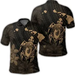 Alohawaii Shirt - Hawaiian Map Turtle Plumeria Hibiscus Fish Hook Polynesian Polo Shirt Gold - AH - J5R