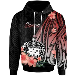 Samoa Hoodie - Red Polynesian Hibiscus Pattern Style