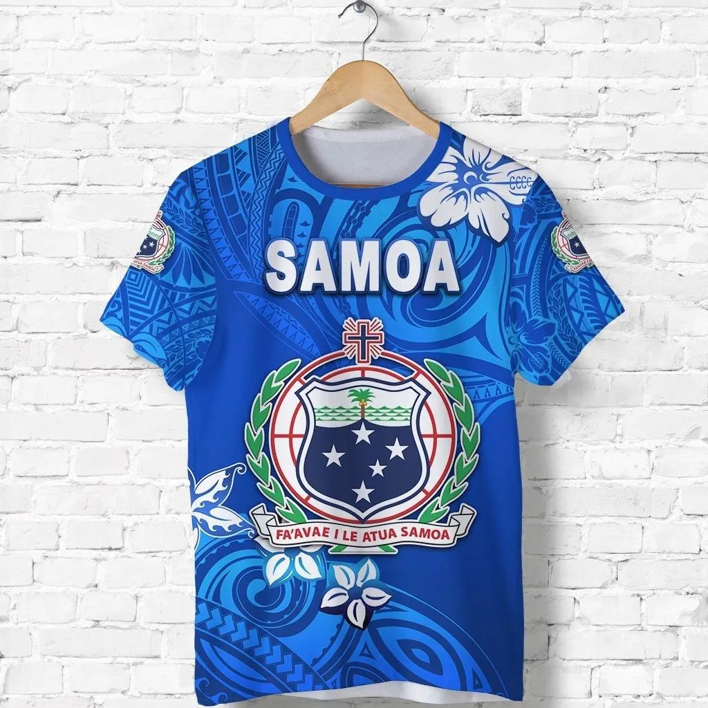 Manu Samoa Rugby T Shirt Unique Vibes Coat Of Arms - Full Blue