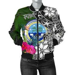 Federated States of Micronesia Women Bomber Jacket - Turtle Plumeria Banana Leaf - BN11