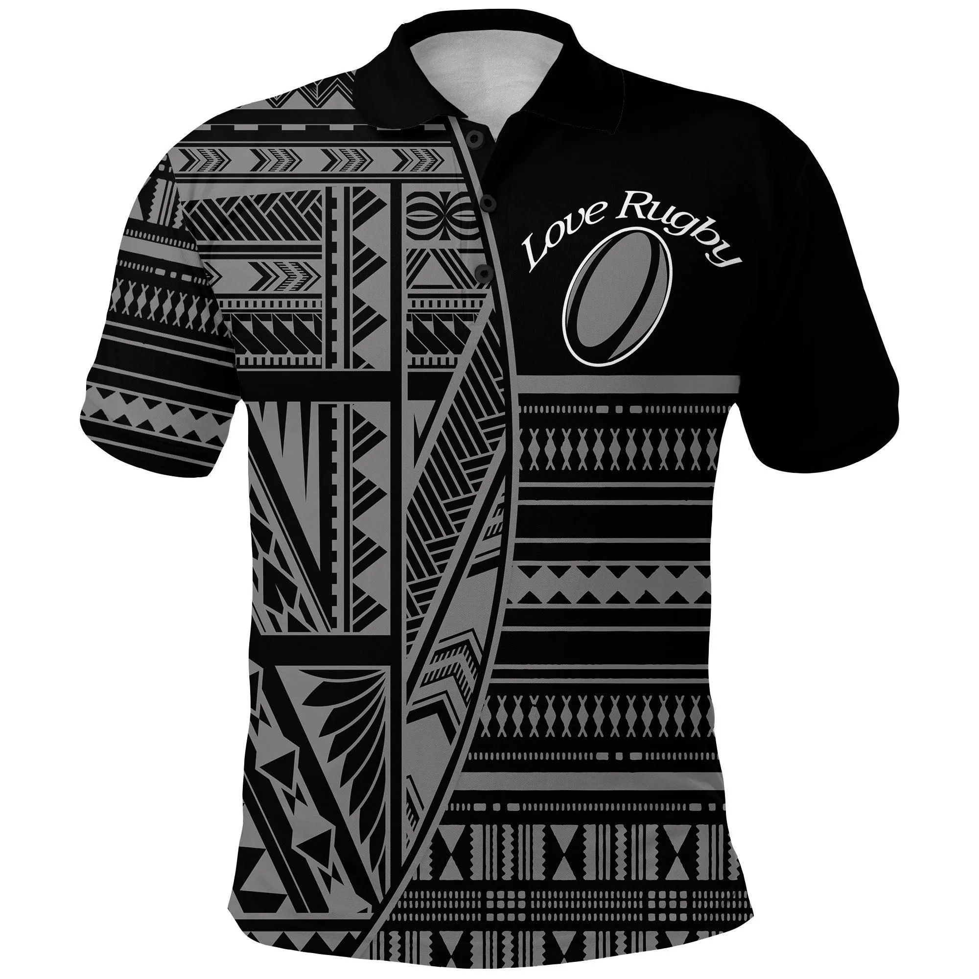 (Custom Personalised) Polynesian Rugby Polo Shirt With Love Style Gray - Custom Text and Number
