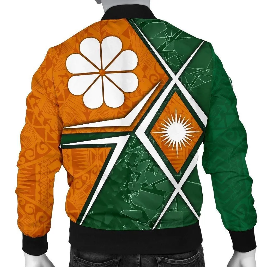 Marshall Islands Mens Bomber Jacket - Kwajalein Atoll Marshall Islands Flag with Polynesian Patterns