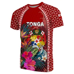 Tonga T shirt Coat Of Arms Polynesian With Hibiscus And Waves