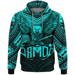Alohawaii Clothing - Hoodie American Samoa Eagle Tattoo Style Cyan A7