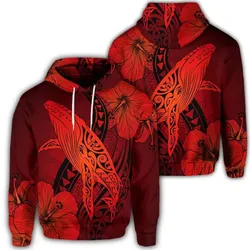 Alohawaii Hoodie - Hawaiian Map Whale Swim Hibiscus Polynesian Hoodie - Red - AH - J6R