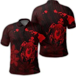 Hawaiian Map Turtle Plumeria Hibiscus Fish Hook Polynesian Polo Shirt Red