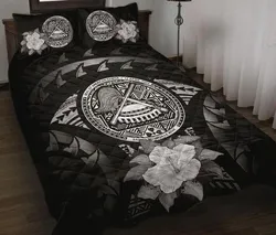 American Samoa Polynesian Hibiscus Gray Quilt Bedding Set-ML