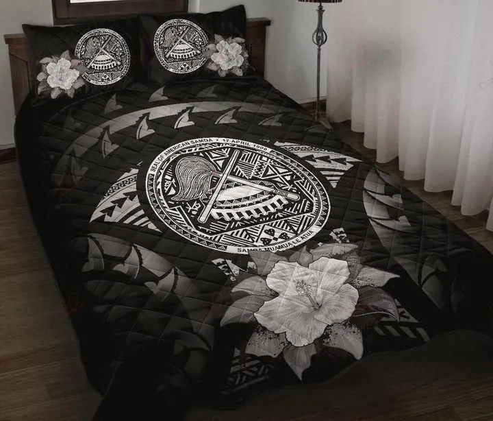 American Samoa Polynesian Hibiscus Gray Quilt Bedding Set-ML