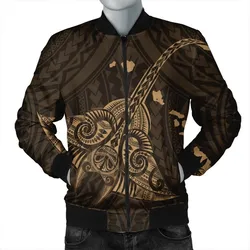 Hawaiian Map Kanaka Manta Ray Polynesian Bomber Jacket Gold