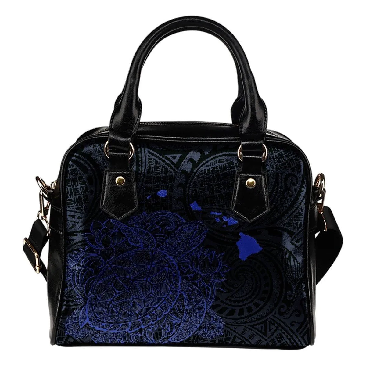 Polynesian Hawaii Shoulder Handbag - Turtle Map Blue Black