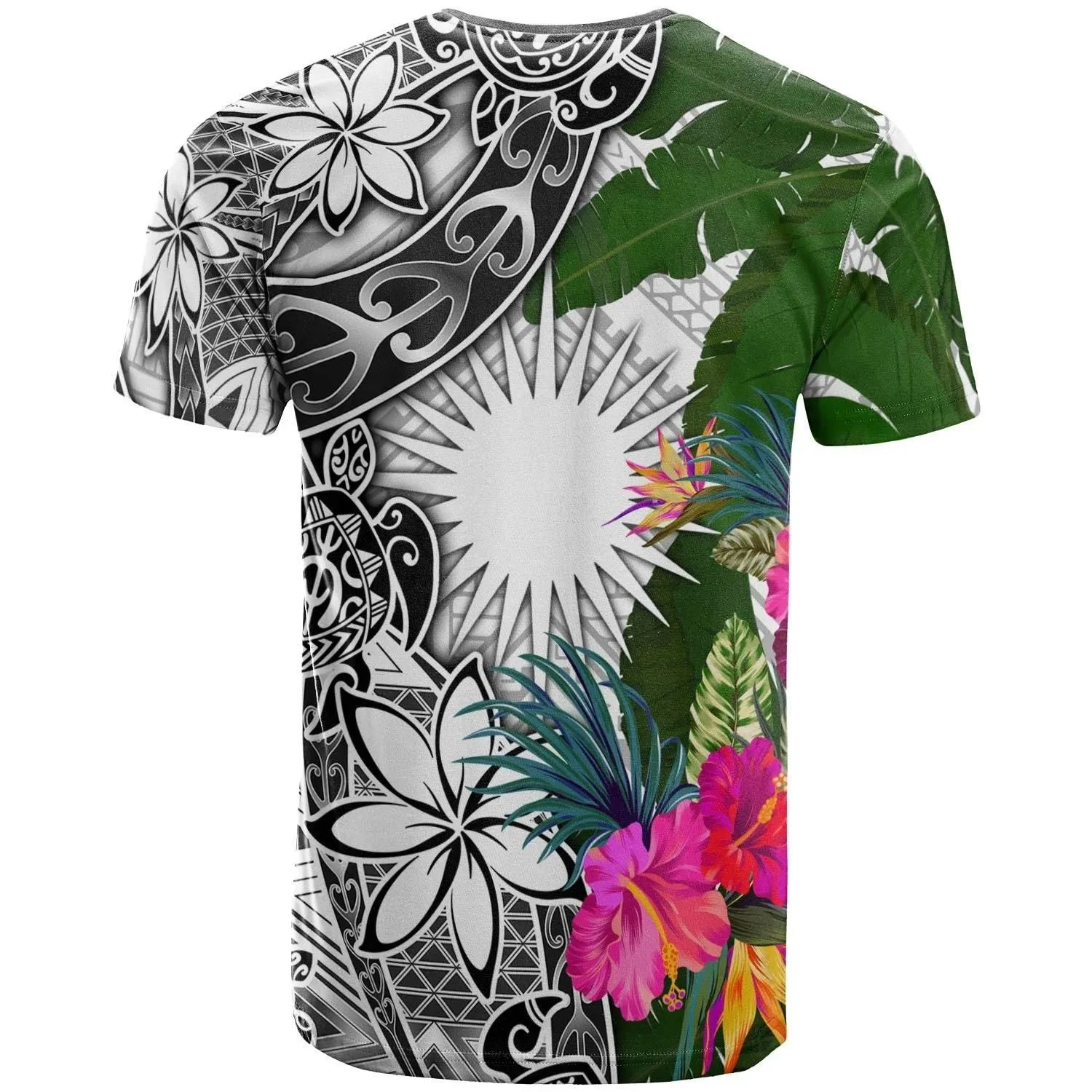 Marshall Islands T-Shirt White - Turtle Plumeria Banana Leaf - BN11