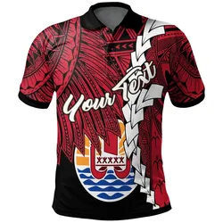 Tahiti Polynesian Custom Personalised Polo Shirt - Tribal Wave Tattoo Flag Style