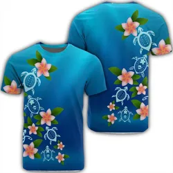 Hawaiian Tuttle And Plumeria Flower In The Sea Polynesian T-Shirt - AH