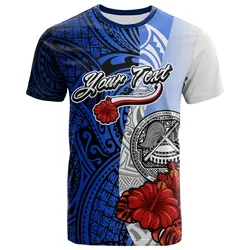 American Samoa Polynesian Custom Personalised T-shirt - Coat Of Arm With Hibiscus Blue - BN12