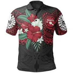 Alohawaii Shirt - Polo Shirt Tahiti Polynesian - Hibiscus and Sea Turtle (Red) - BN15