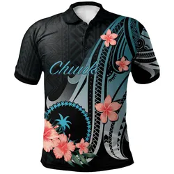 Chuuk Polo Shirt - Turquoise Polynesian Hibiscus Pattern Style