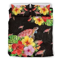 Hawaiian Beautiful Hibiscus and Turtle Polynesian Bedding Set