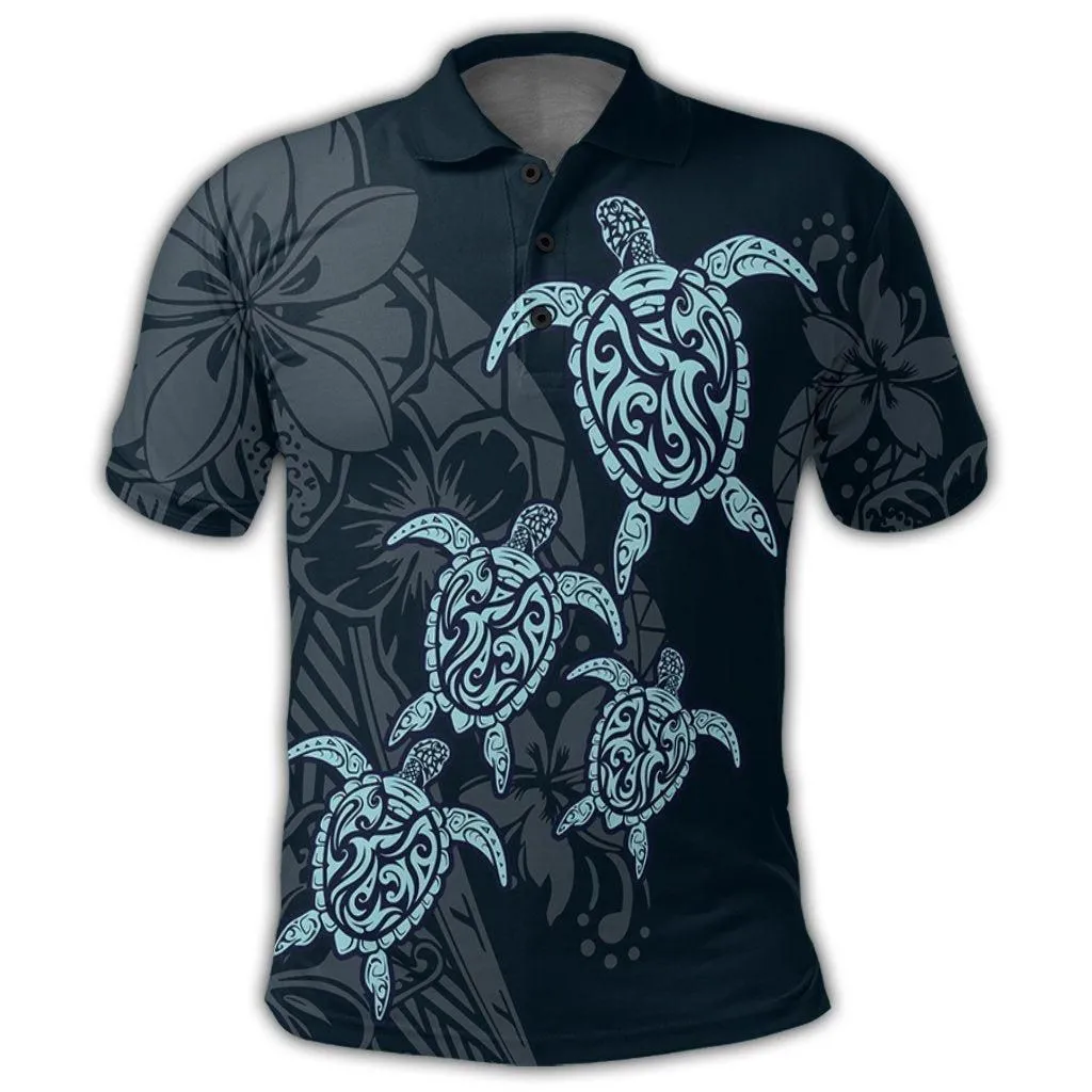 Hawaiian Hibiscus Plumeria Sea Turtle Polynesian Polo Shirt