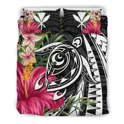 FamilyGater Home Set - Hawaii Polynesian Turtle Tropical Hibiscus Plumeria Bedding Set - Black - AH - J4