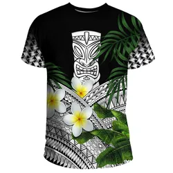 Hawaii T Shirts Polynesian Tiki Plumeria Banana Leaves White