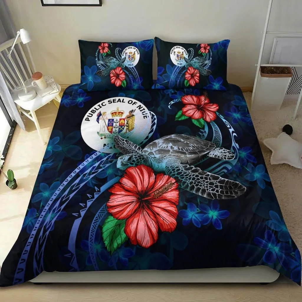 Niue Polynesian Bedding Set - Blue Turtle Hibiscus