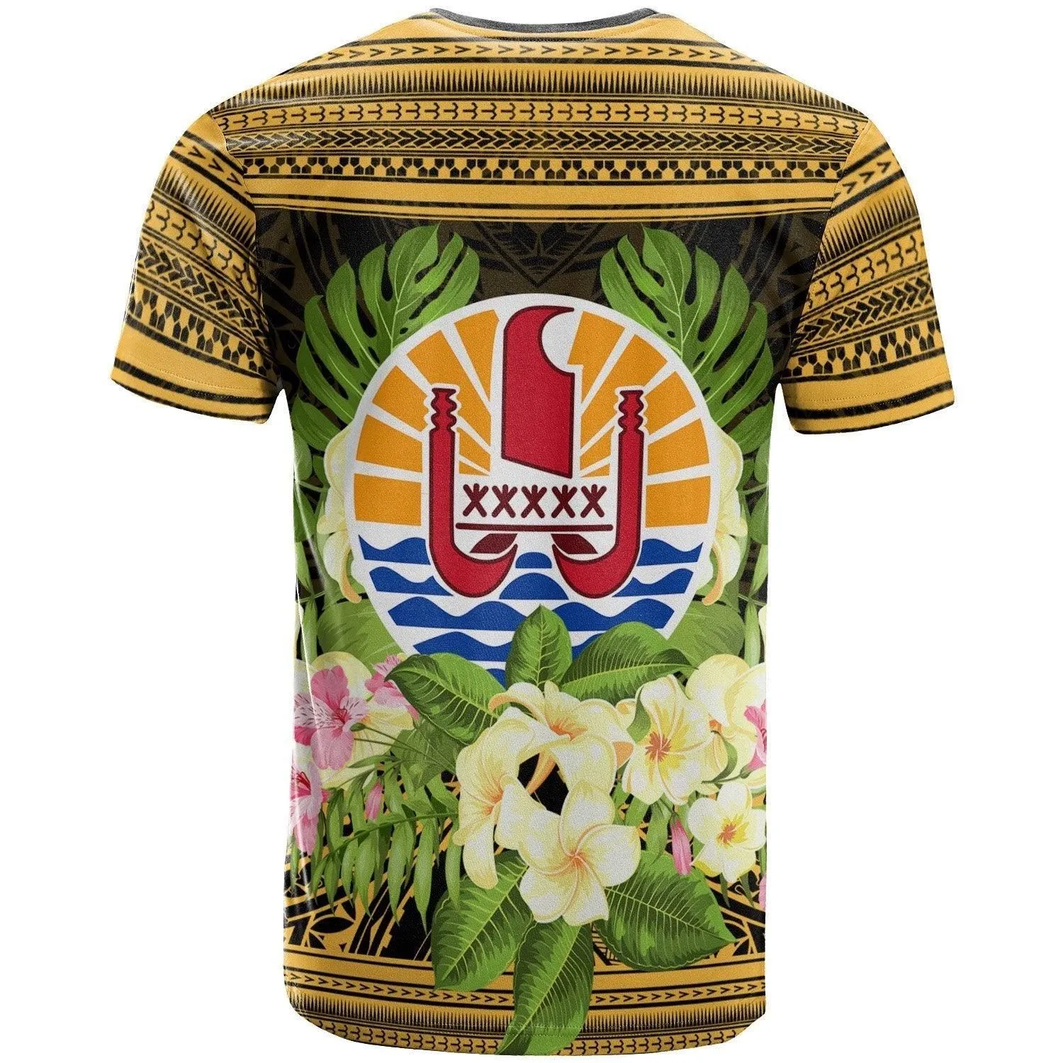 French Polynesia Tahiti T-Shirt - Custom Personalised Tahiti Of Seal Tropical Flowers Style