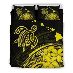 FamilyGater Bedding Set - Cover and Pillow Cases Hawaiian Map Turtle  Hibiscus Plumeria Polynesian Yellow - AH - J1