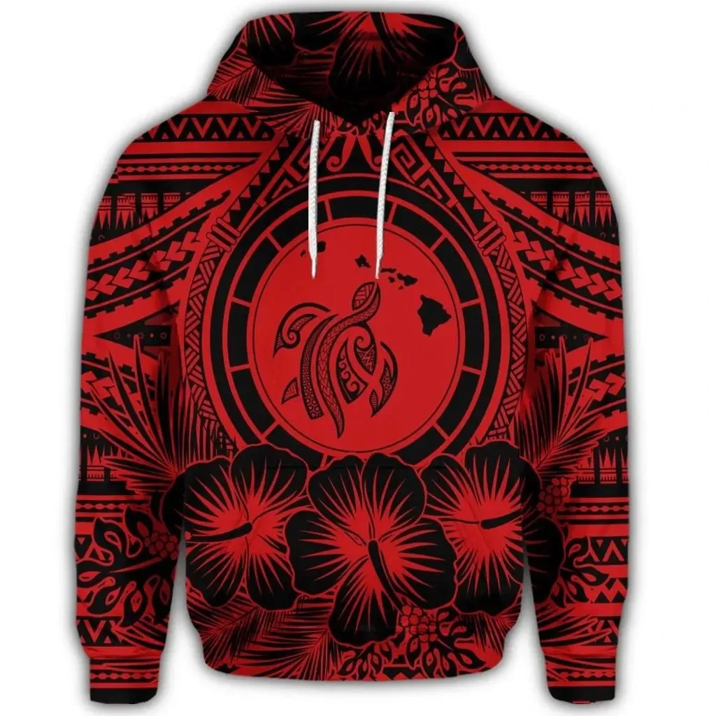 Alohawaii Hoodie - Hawaiian Map Honu Hibiscus Tropic Red Polynesian Hoodie - AH - JGR