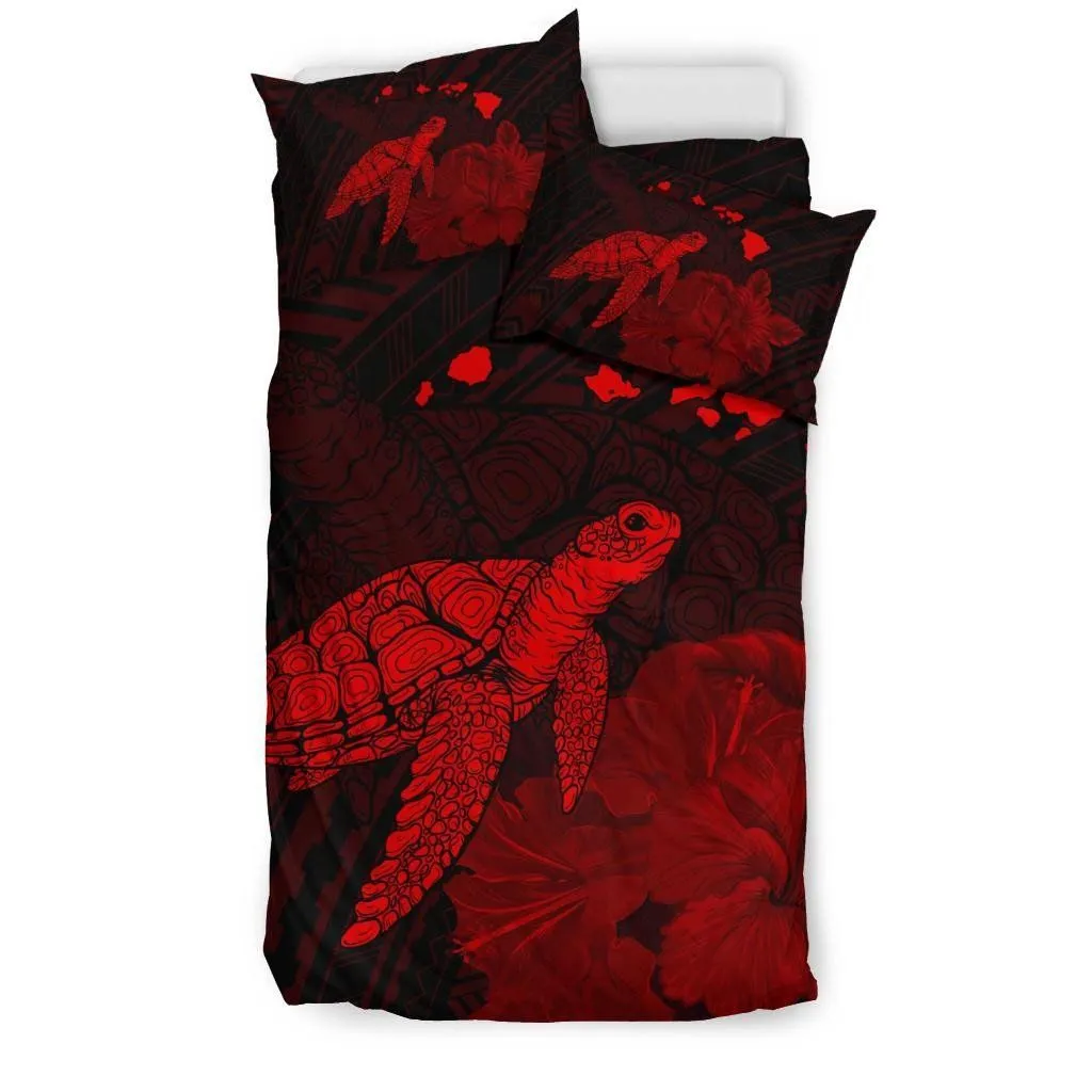 Hawaii Polynesian Hibiscus Turtle Map Bedding Set - AH - Red - J5