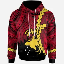 Papua New Guinea Polynesian Hoodie - Tribal Wave Tattoo Flag Color