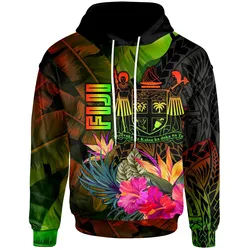 Fiji Polynesian Hoodie - Hibiscus and Banana Leaves