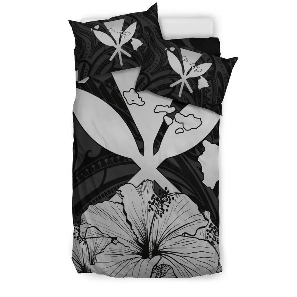 FamilyGater Bedding Set - Cover and Pillow Cases Hawaiian Kanaka Hibiscus Polynesian Love Gray J1