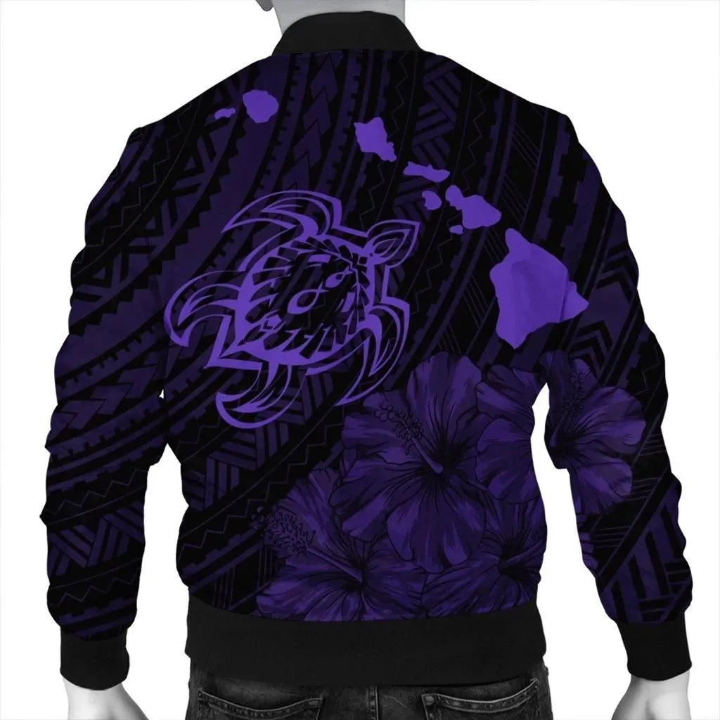 FamilyGaterJacket - Hawaiian Hibiscus Sea Turtle Swim Polynesian Bomber Jacket - Purple - AH - J5R