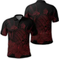 Hawaiian Map Turtle Hibiscus Polynesian Polo Shirt - Red - AH