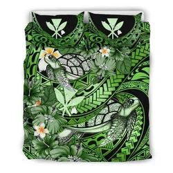 Kanaka Maoli (Hawaiian) Bedding Set - Waves Polynesian Turtle Hibiscus (Green) A24