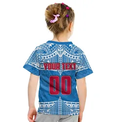 Custom Personalised And Number Toa Samoa Rugby T Shirt KID Blue Sky LT6