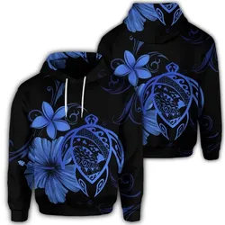 Alohawaii Hoodie - Hawaiian Map Turtle Hibiscus Plumeria Polynesian Hoodie - Blue - AH - J4R