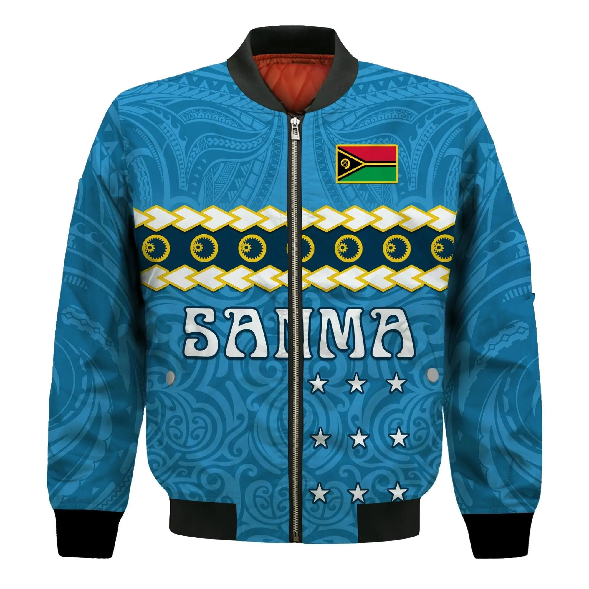 (Custom Personalised) Sanma Province Bomber Jacket Vanuatu Pig Tusk Polynesian Flag Style LT14