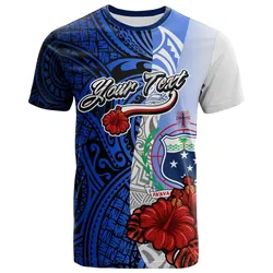 Samoa Polynesian Custom Personalised T-shirt - Coat Of Arm With Hibiscus Blue - BN12