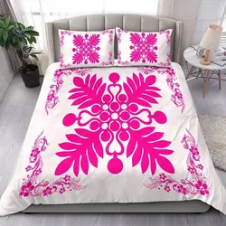 Alohawaii Home Set - Hawaiian Quilt Maui Plant And Hibiscus Pattern Bedding Set - Pink White - AH J8
