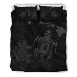 FamilyGater Bedding Set - Cover and Pillow Cases Hawaiian Map Turtle Plumeria Hibiscus Fish Hook Polynesian Grey - AH - J5