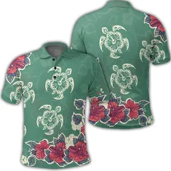 Hawaiian Turtle And Colorful Hibiscus Polynesian Polo Shirt - AH
