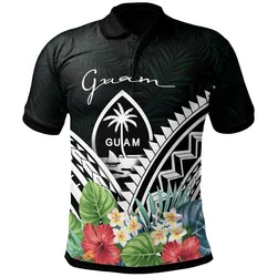 Guam Polo Shirt - Guam Coat of Arms & Polynesian Tropical Flowers White
