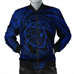 Alohawaii Jacket - Hawaiian Kanaka Honu Hibiscus Tornando Polynesian Blue Bomber Jacket - AH - JR