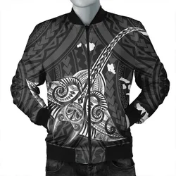 Hawaiian Map Kanaka Manta Ray Polynesian Bomber Jacket White